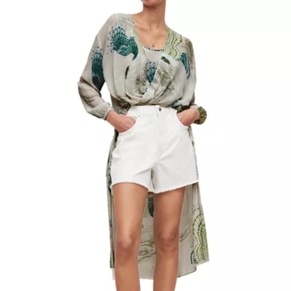 ALL SAINTS Avala Ngaru Draped High Low Top NEW soft green long sleeve boho